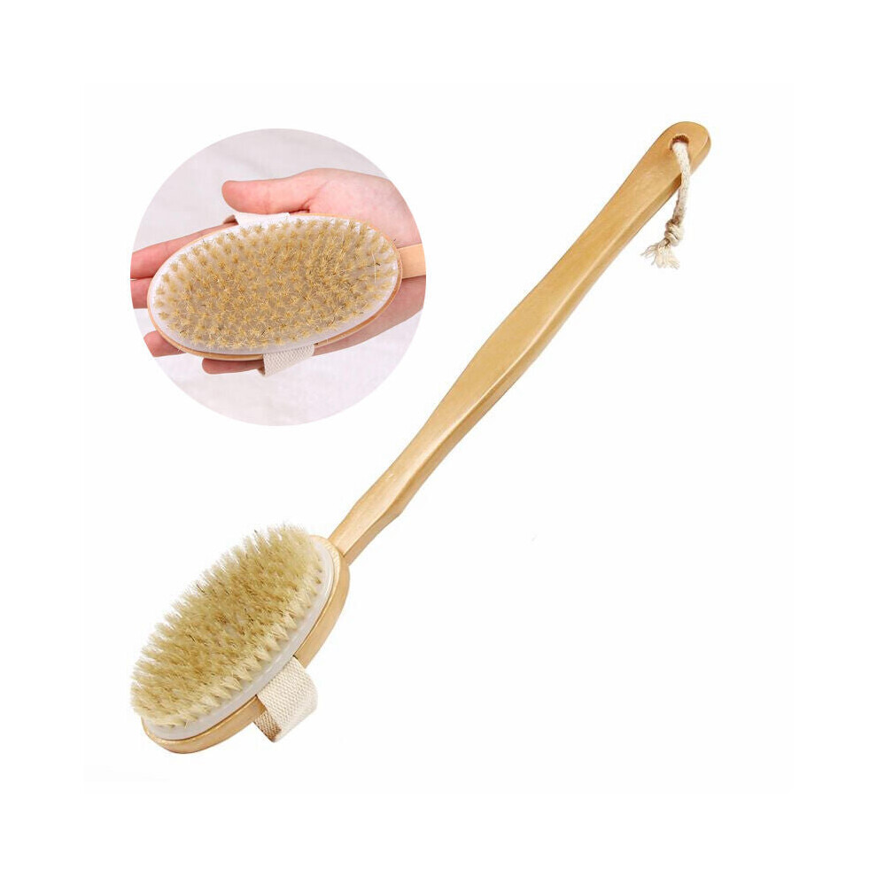 Detachable Bath Brush Wooden Handle Natural Bristles