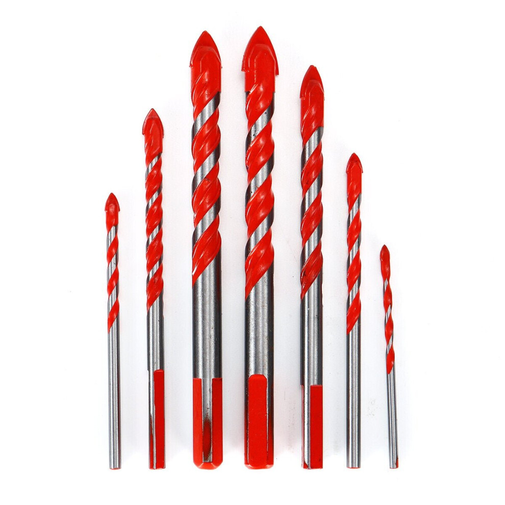 (7 Pcs × Drill Bit (3/4/5/6/8/10/12mm)) 4/5/6/7Pcs Multi-purpose Ceramic Wall Drill Bit Set Anti-skid Triangle Shank Hole Opener for Concrete Wood Iron Copper