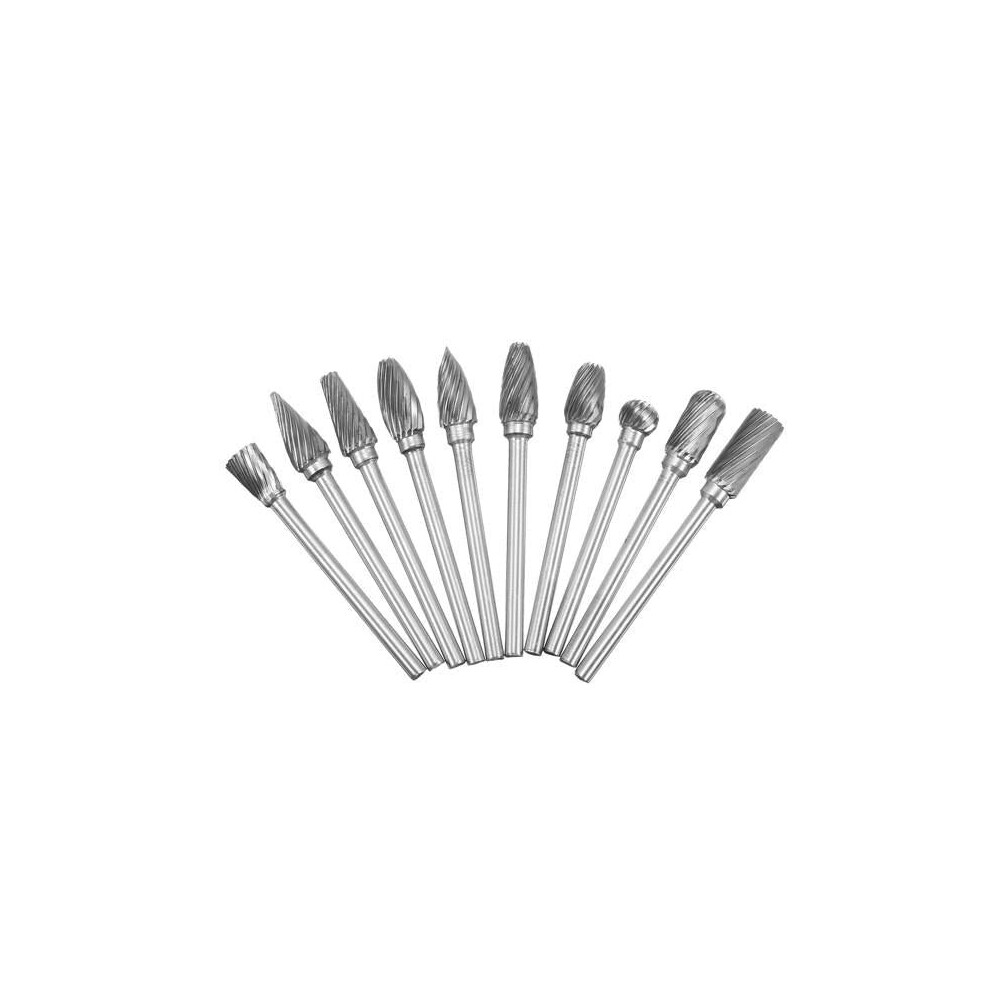 10pcs 3mm Shank Tungsten Steel Carbide Burr Set Single Line 6mm Head Rotary Drill Bit