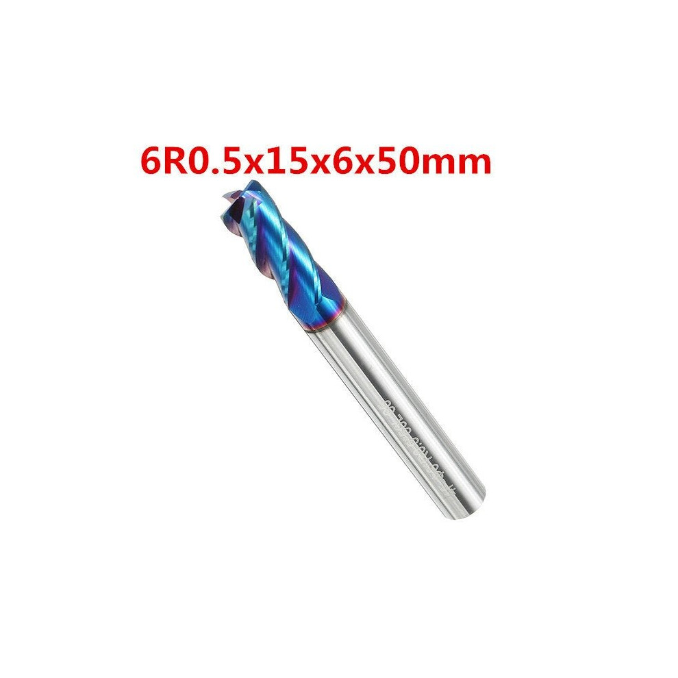 (6mm) 4 Flutes Ball Nose Milling Cutter Tungsten Carbide NACO Coated 2R0.2-8R2.0 HRC65 End Mill