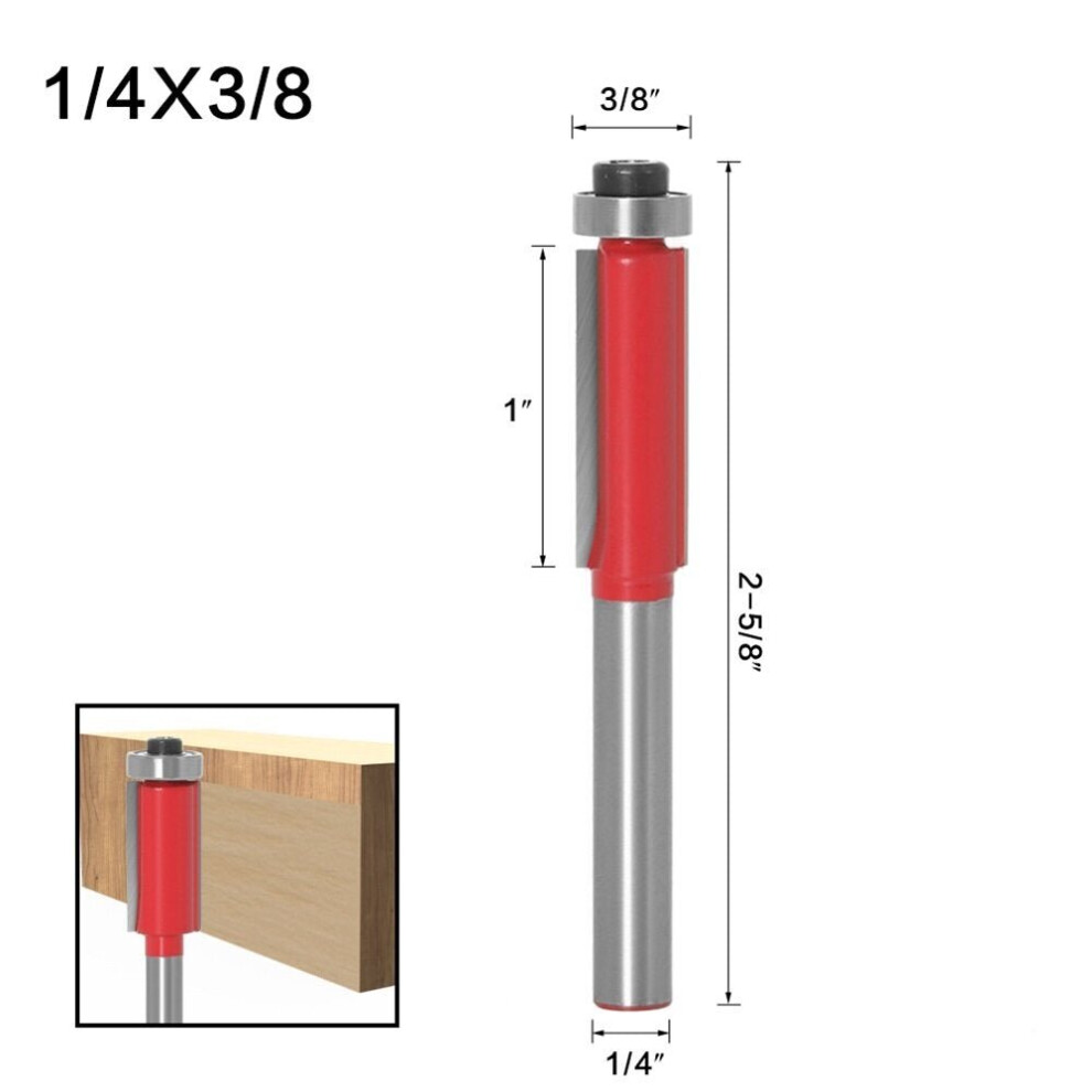 (C: 1 X 1/4*3/8 Milling Cutter) Double-Edged Straight Extended Bearing Trimming Cutter For Wood Engraving Machine