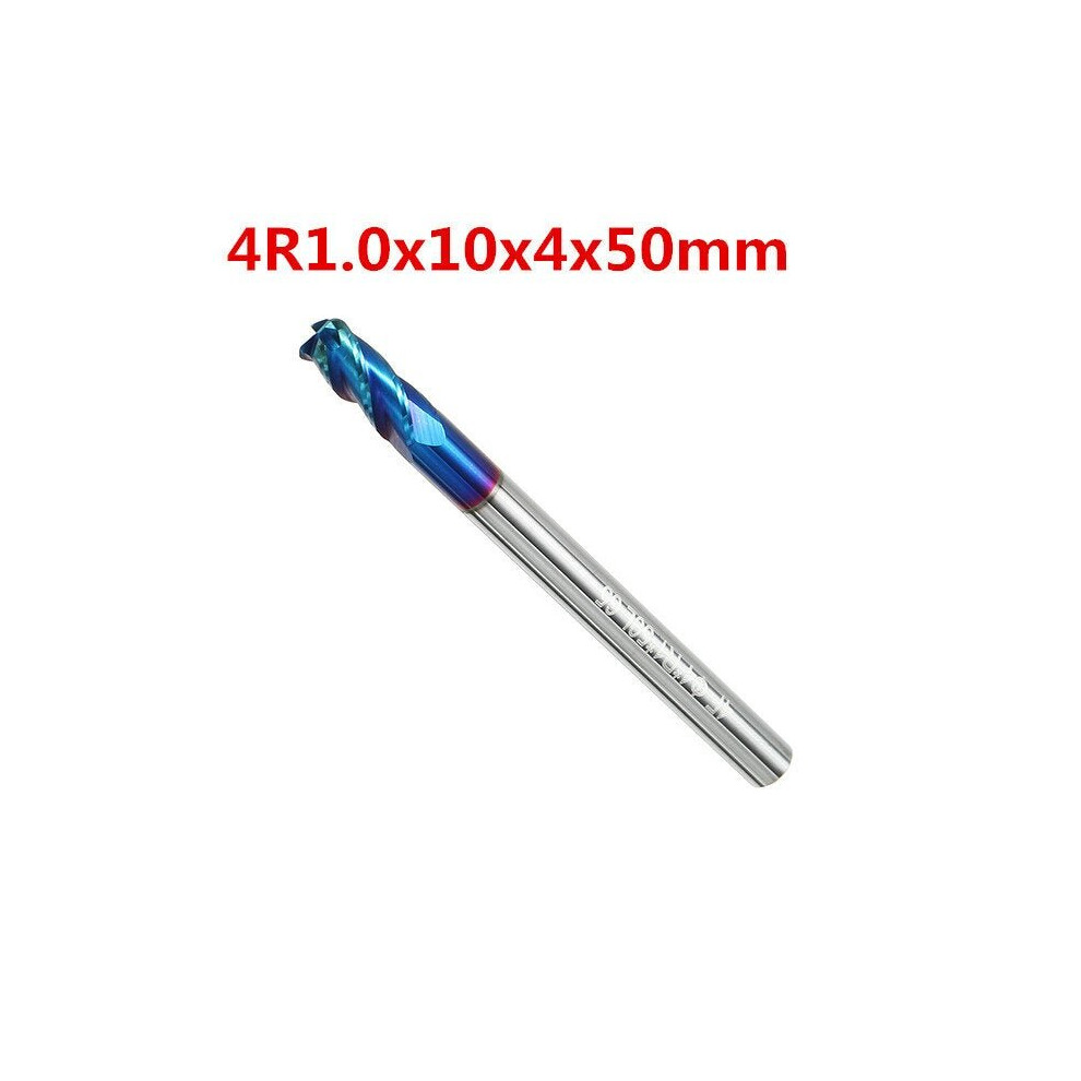 (4mm) 4 Flutes Ball Nose Milling Cutter Tungsten Carbide NACO Coated 2R0.2-8R2.0 HRC65 End Mill