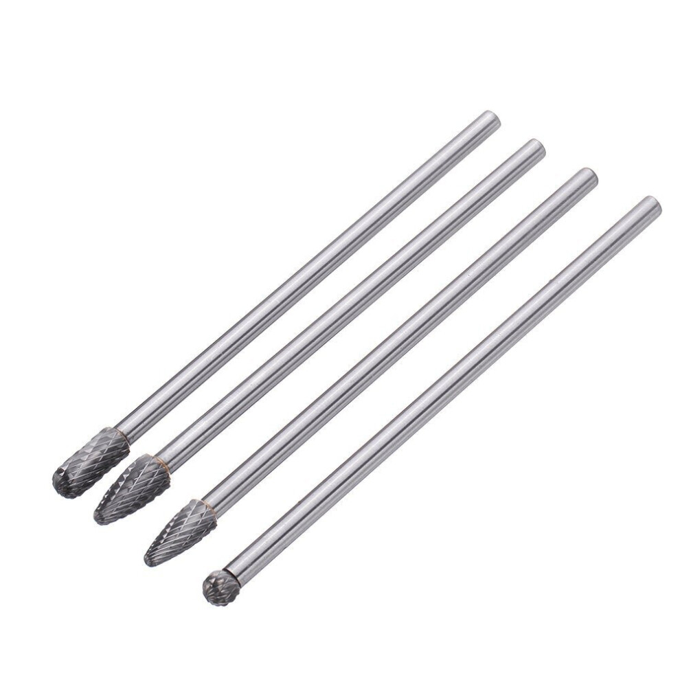 4Pcs 150-160mm Tungsten Carbide Rotary Burr Set 6mm Shank for Die Grinder Drill DIY Woodworking Metal Carving Polishing Engraving Drilling