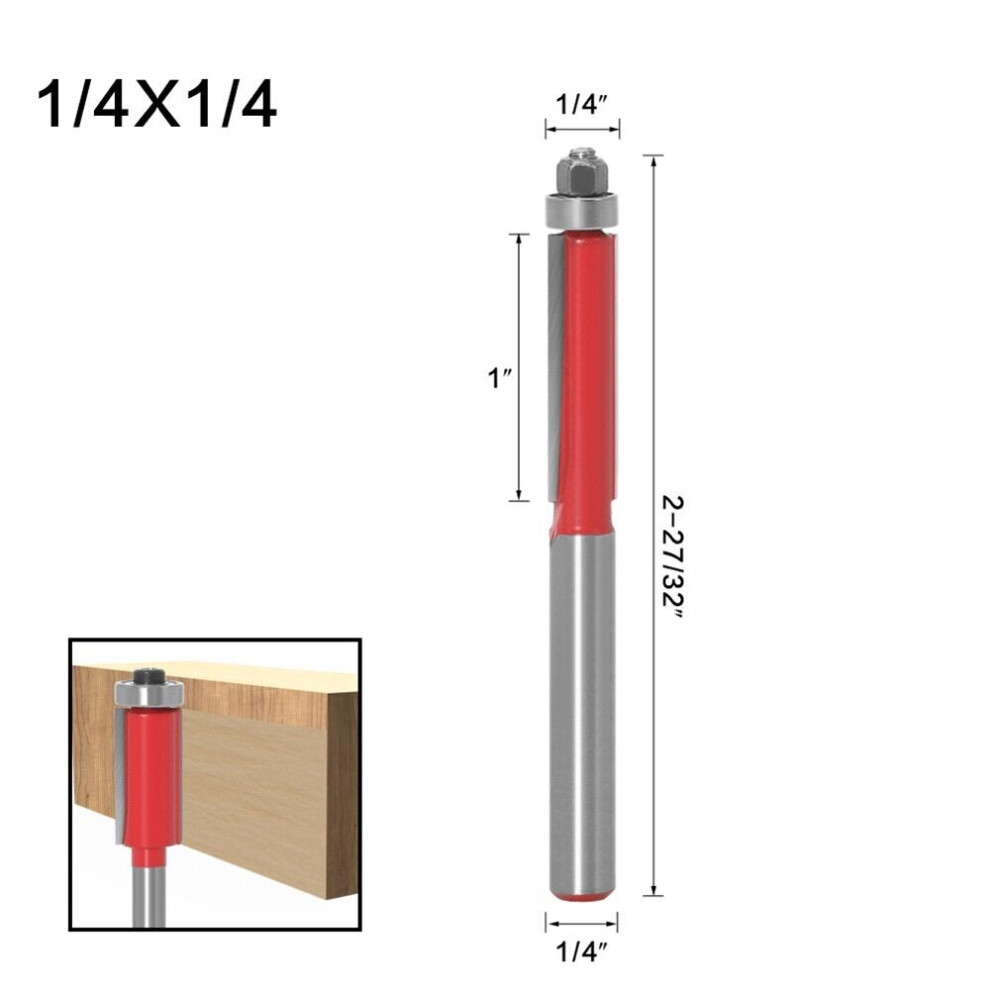 (A: 1 X 1/4*1/4 Milling Cutter) Double-Edged Straight Extended Bearing Trimming Cutter For Wood Engraving Machine