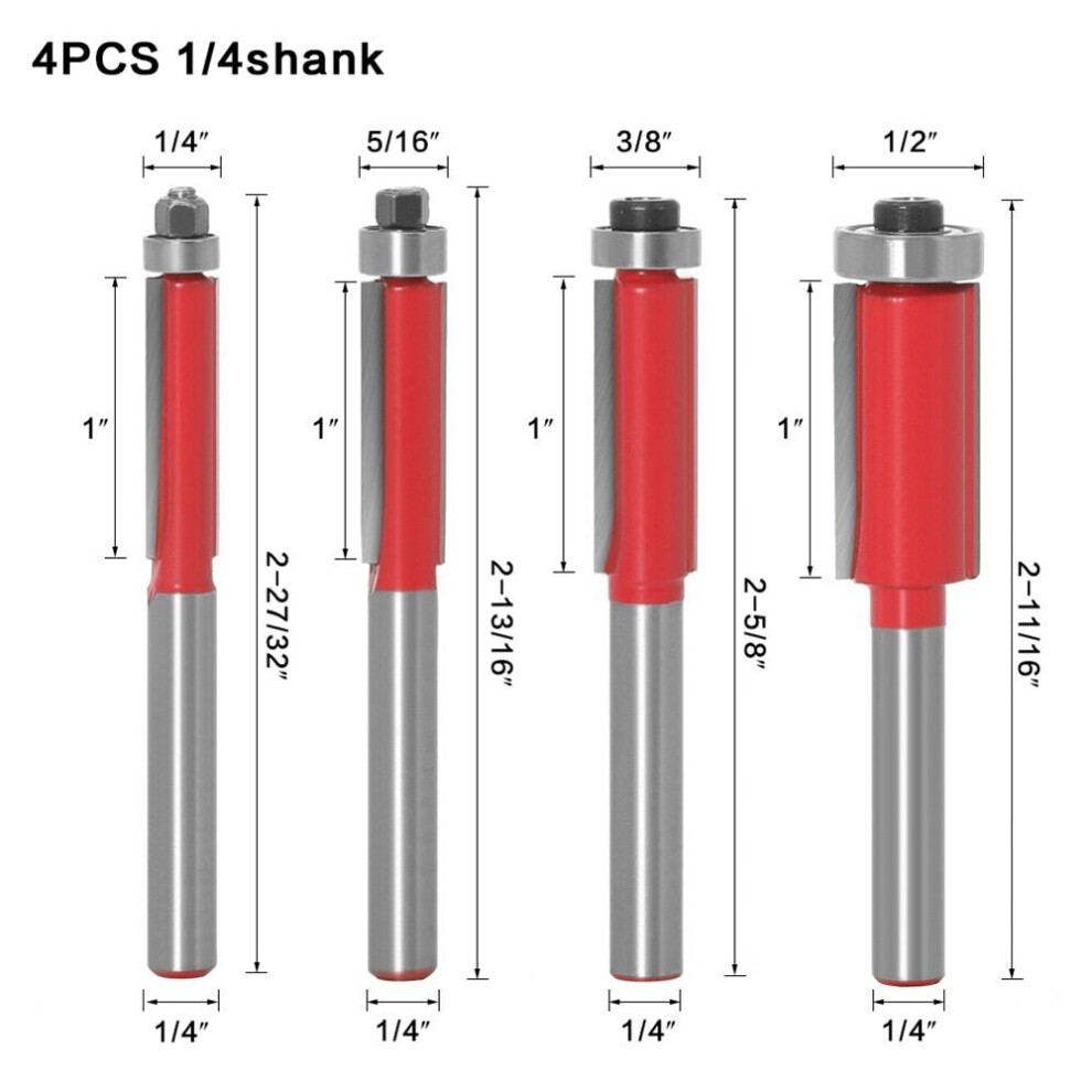 (E:  4 piece set Milling Cutter) Double-Edged Straight Extended Bearing Trimming Cutter For Wood Engraving Machine