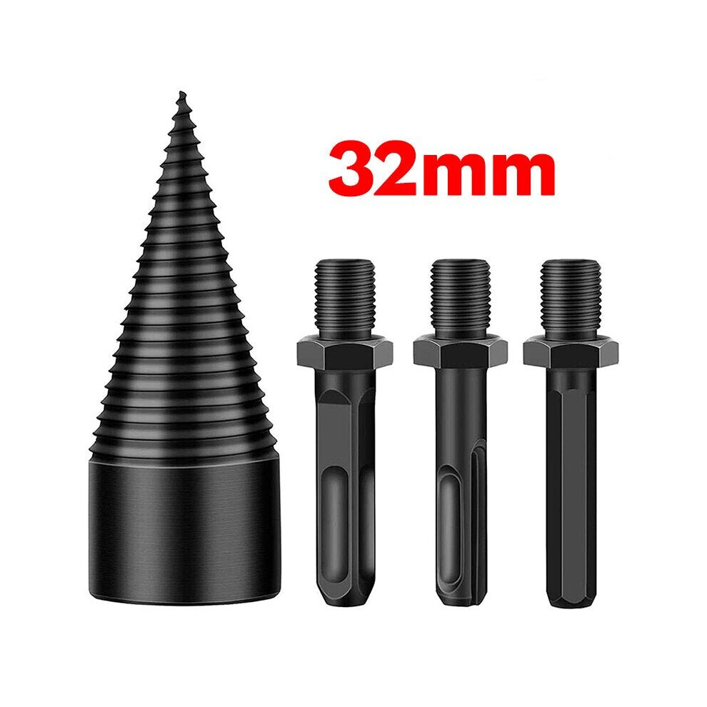 (32mm) 4Pcs 32/42mm Round/Square/Hexagonal Shank Firewood Drill Bit Splitter Wood Split Cone For Tree Cutting