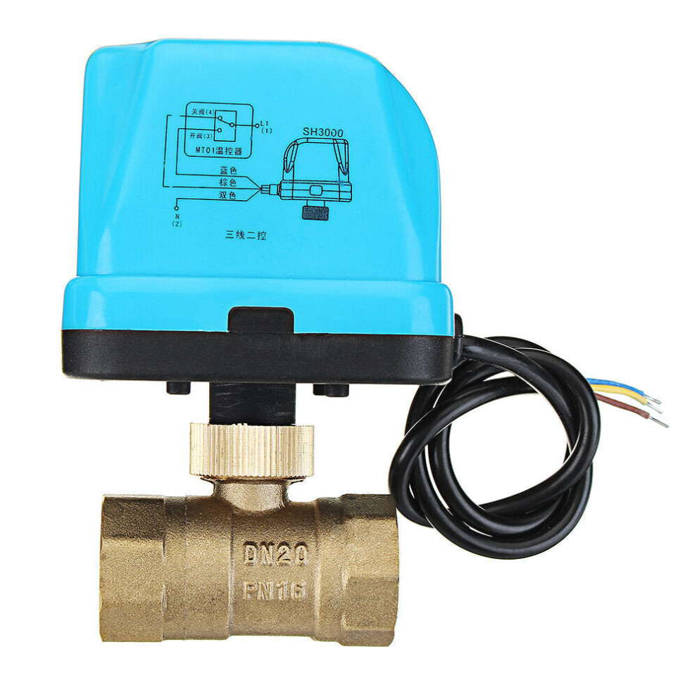 (1 Inch) 1/2" 3/4" 1" 1-1/4" Blue Shell Motorized Electric Brass Ball Valve 3 Wire AC 220V Full Port