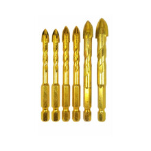 (6pcs) 4/6/8Pcs 1/4 Inch Hex Shank Twist Glass Bits Set Titanium Ceramic Drilling 6-12mm Tile Concret Cross Tip Hole Bit