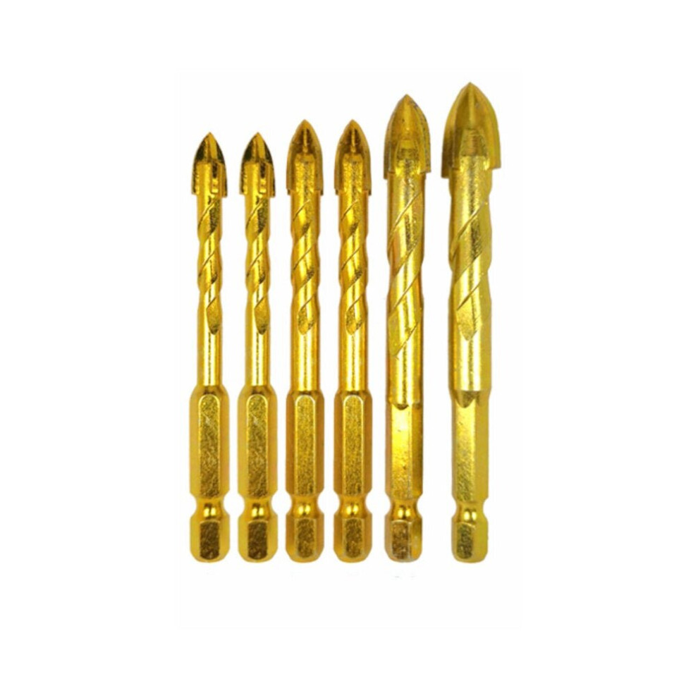 (6pcs) 4/6/8Pcs 1/4 Inch Hex Shank Twist Glass Bits Set Titanium Ceramic Drilling 6-12mm Tile Concret Cross Tip Hole Bit