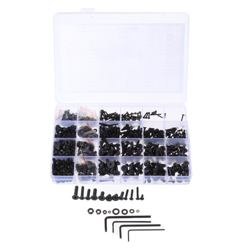 1220Pcs M2 M3 M4 M5 Carbon Steel Flat Head Countersunk Hex Socket Screw Hex Screw Nuts Assortment Kit