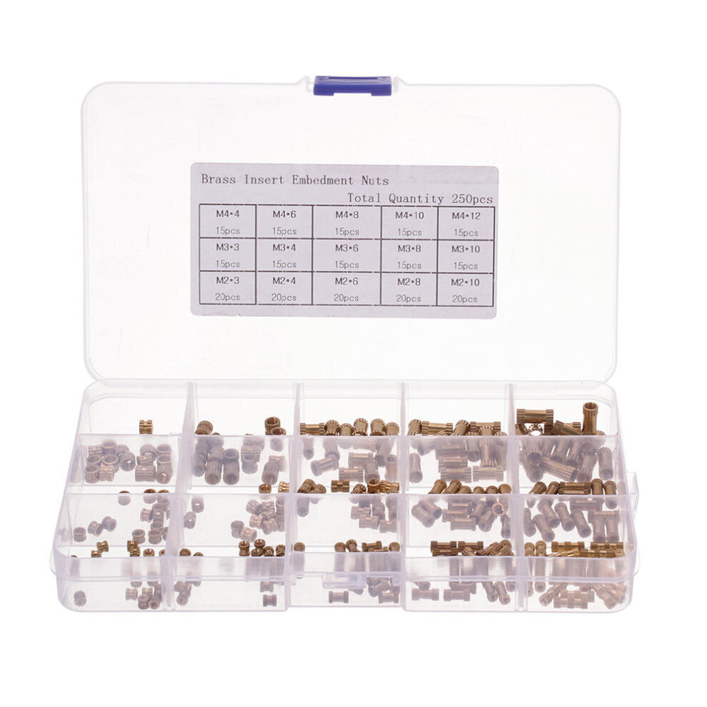250Pcs M2/M3/M4 Metric Threaded Brass Knurl Round Insert Nut Assortment Set 3654659272997