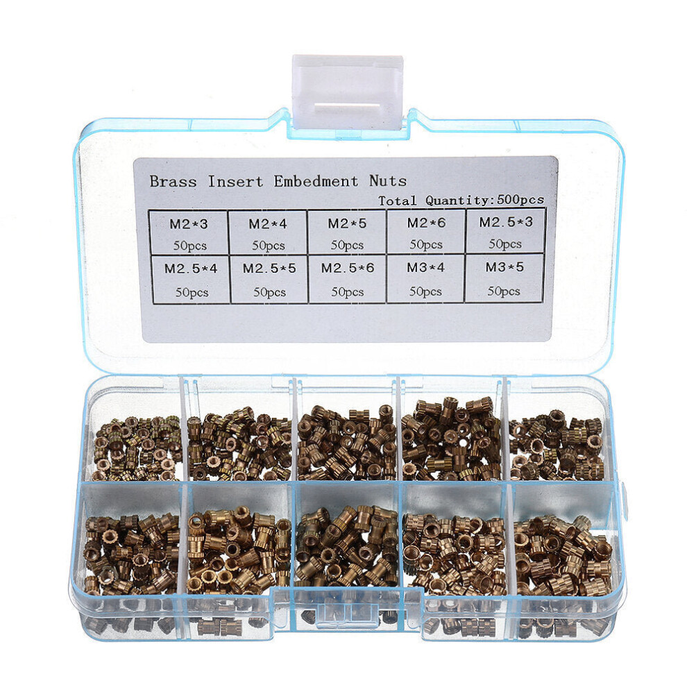 500Pcs M2/M2.5/M3 Metric Threaded Brass Knurl Round Insert Nut Assortment Set 3654659282064