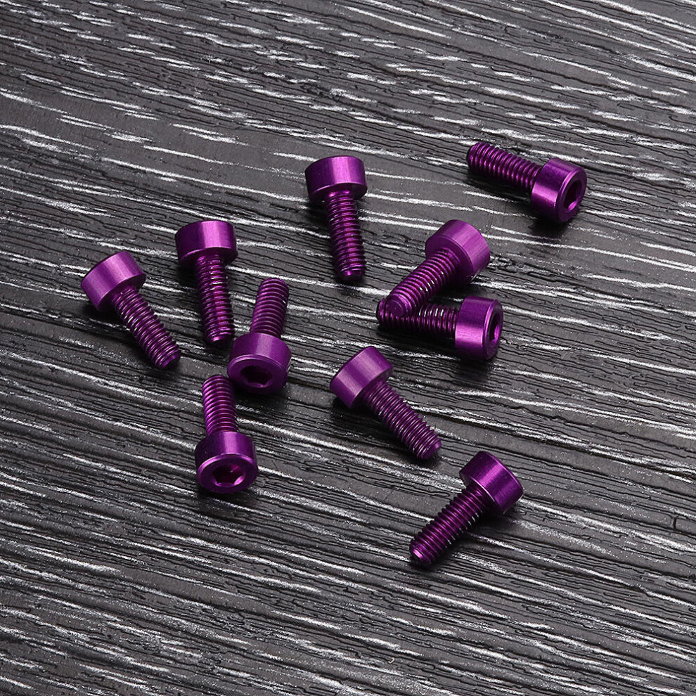 (Purple) 10Pcs M38mm Hex Socket Screw M3 Cap Head Bolt 7075 Aluminum Alloy Multicolor