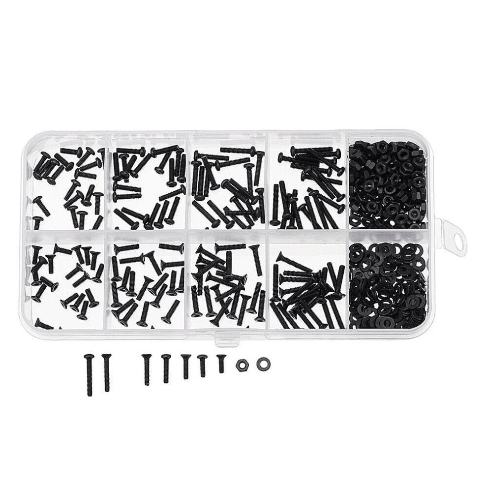 480Pcs M2 Hex Socket Button&Flat Head Screw Carbon Steel Bolt Nut Assortment 3654659463869