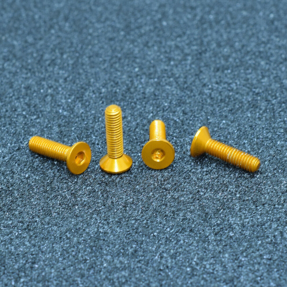 (Gold) 10Pcs M3x16mm Flat Countersunk Head Hex Socket Screw 7075 Aluminum Alloy Metric Screw Bolt