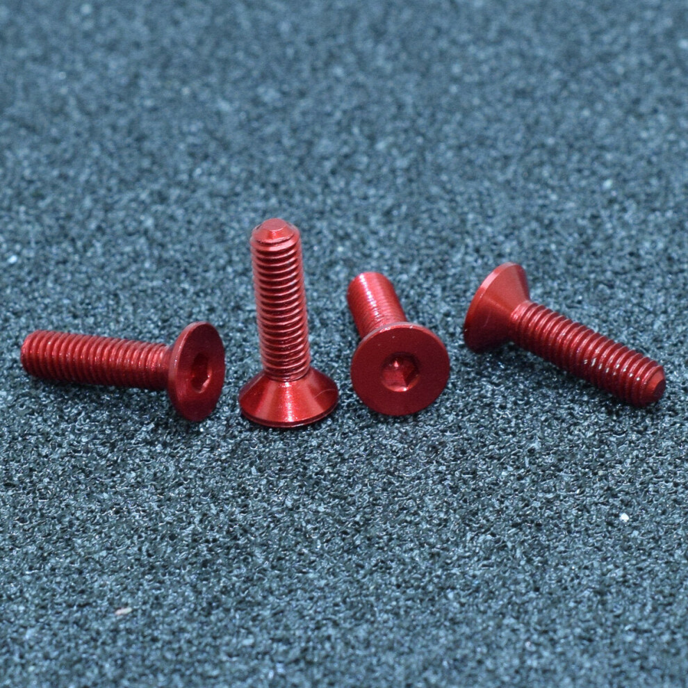 (Red) 10Pcs M3x16mm Flat Countersunk Head Hex Socket Screw 7075 Aluminum Alloy Metric Screw Bolt