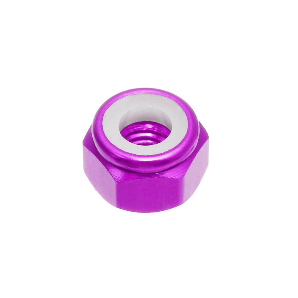 (Purple) 10Pcs M2 Self-locking Nylon Nut Aluminum Alloy Multi-color