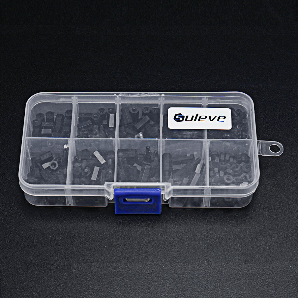 (Black) 300Pcs Nylon Screw White/Black Hex Screw Nut Pcb Standoff Spacer Assortment Kit 3654659414755