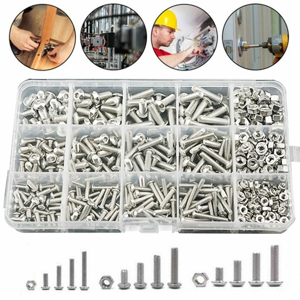500Pcs Stainless Steel Hex Socket Cap Head Bolts Screw Nuts Kits M3 M4 M5 3654659419460