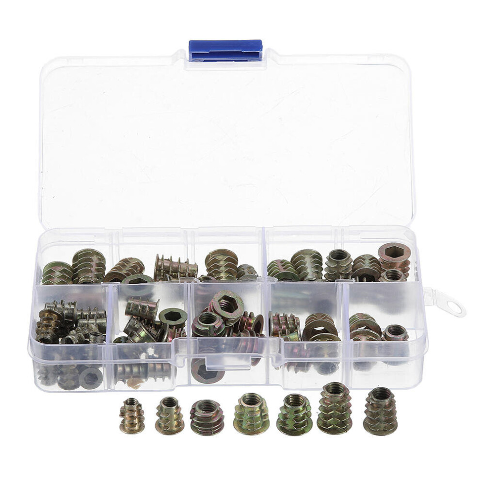 70Pcs M4/M5/M6 Zinc Alloy Wood Furniture Hex Socket Drive Head Threaded Insert Nut Internal And External Nut 8-15Mm 3654659367136