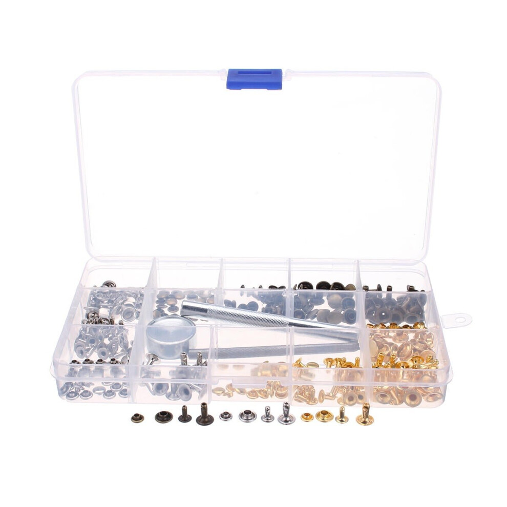 180Pcs Silver Gold Single Cap Rivet Set Tubular Studs Fixing Tool Kit For Leather 3654659371355