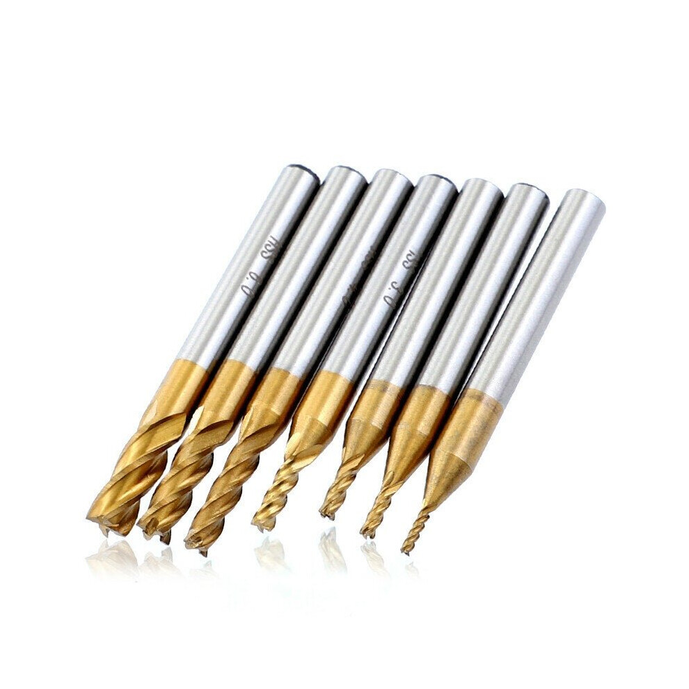 7PCS 1.5-6mm Titanium Coated HSS 4 Flute End Mill Cutter CNC Drill Bit Milling Cutter Set