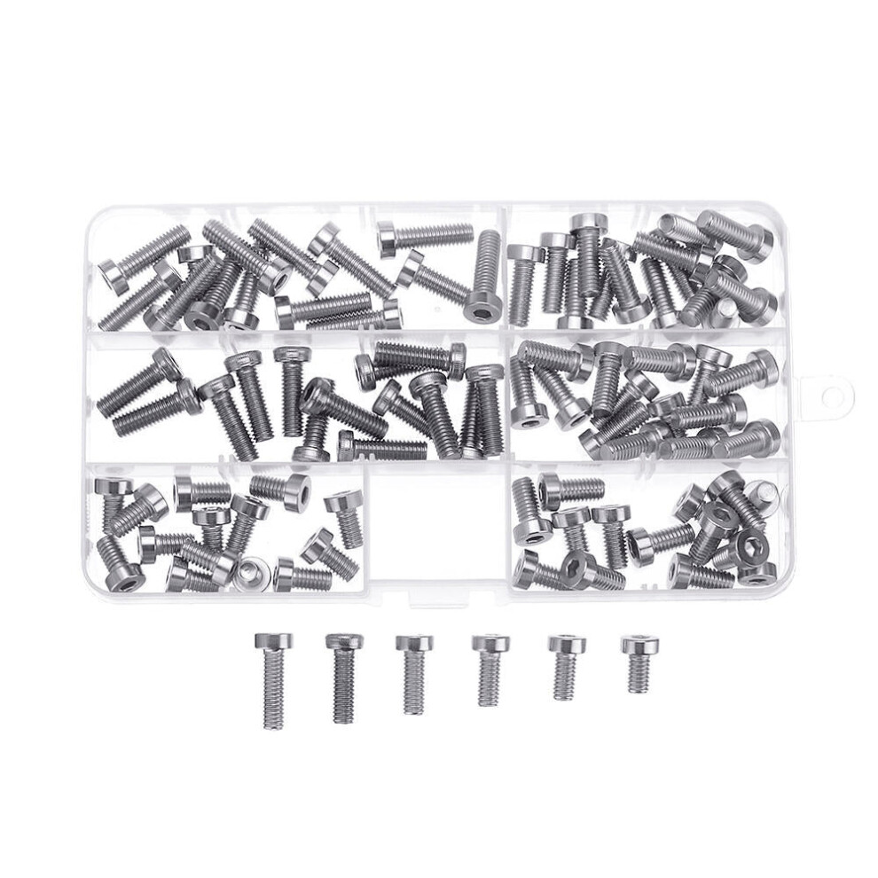 90Pcs M6 Hex Socket Thin Cap Head Low P rofile 304 Stainless Steel Screw Bolts Set 10-20mm