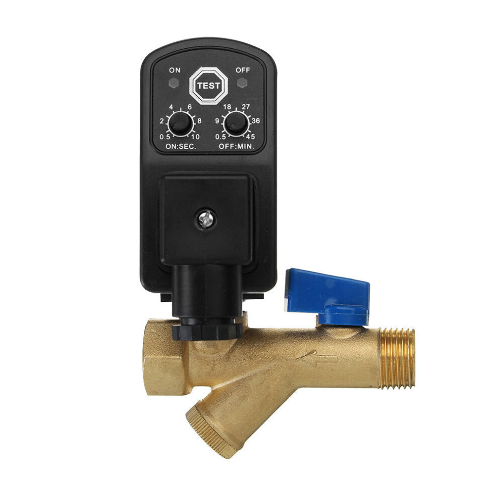 (B) AC220V 1/2" Brass Electric Solenoid Automatic Timer Air Compressor Cold Dryer Drain Water Valve