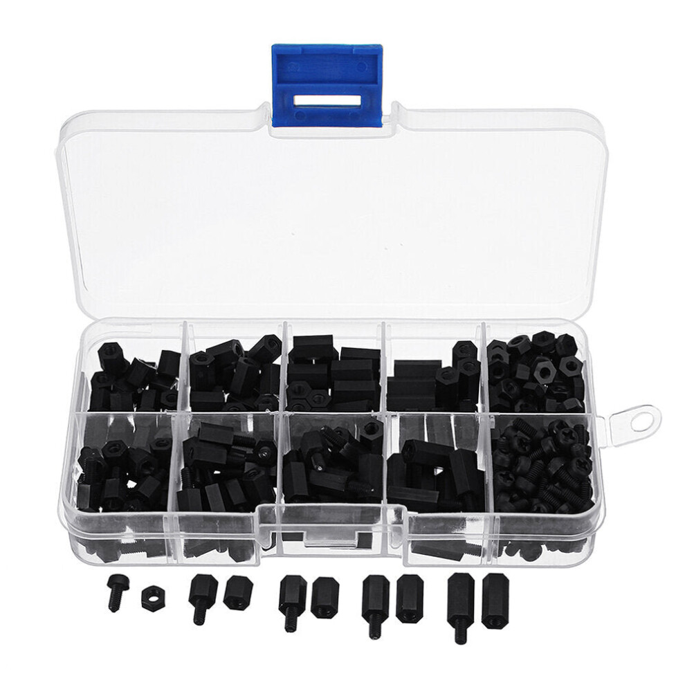 M3 Nylon Screw Black Hex Screw Nut Nylon PCB Standoff Assortment Kit 300pcs