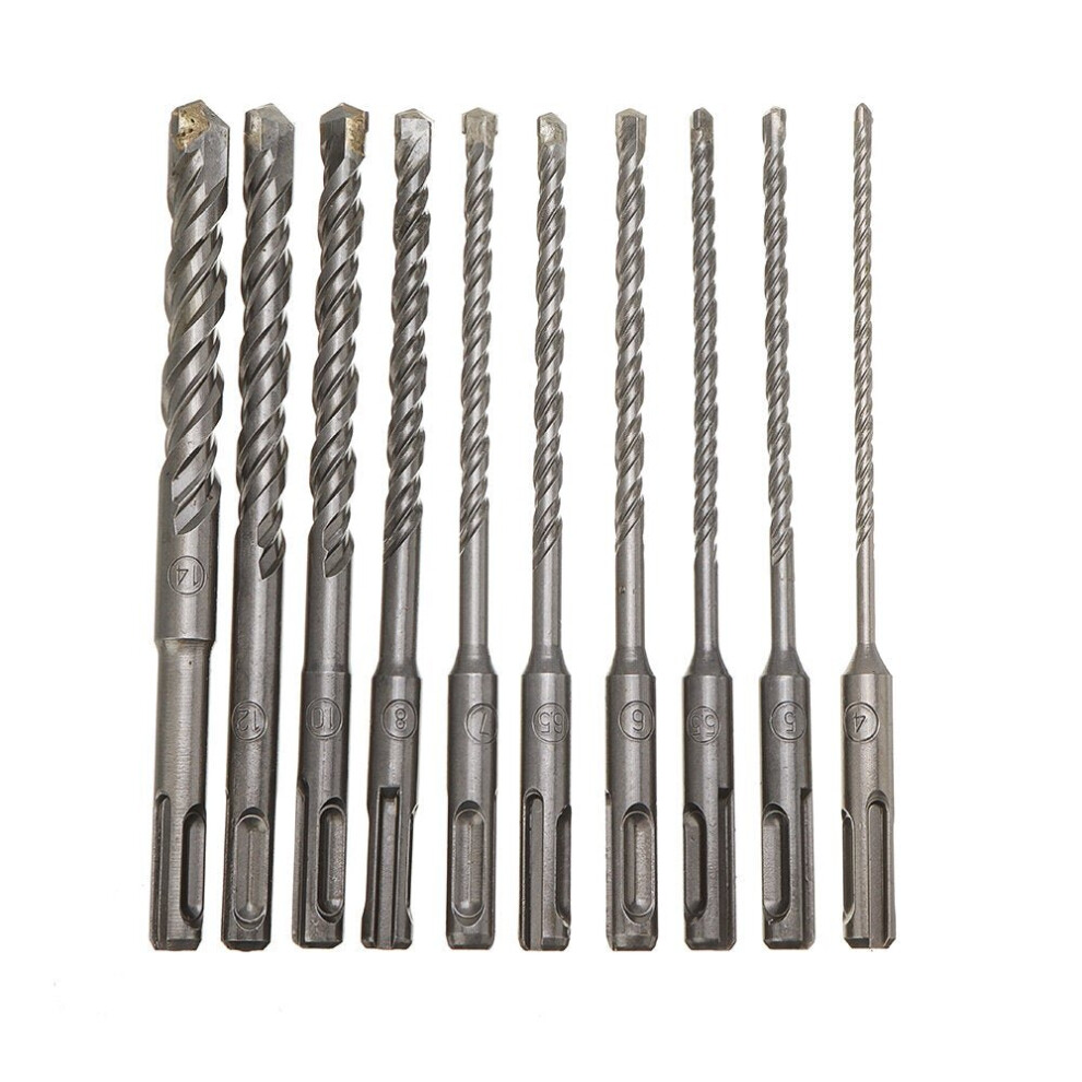 10Pcs 4-14mm Masonry Drill Bits Double SDS Plus Slot Electric Hammer Set 160mm Metal HSS For Drills Cutting