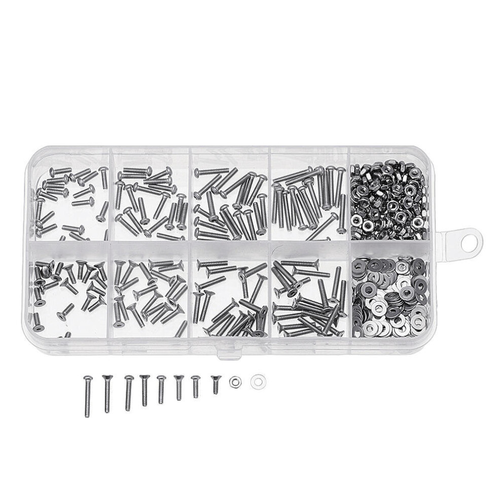 480Pcs M2 Hex Socket Button&Flat Head Screw 304 Stainless Steel Bolt Nut Assortment 3654659463944