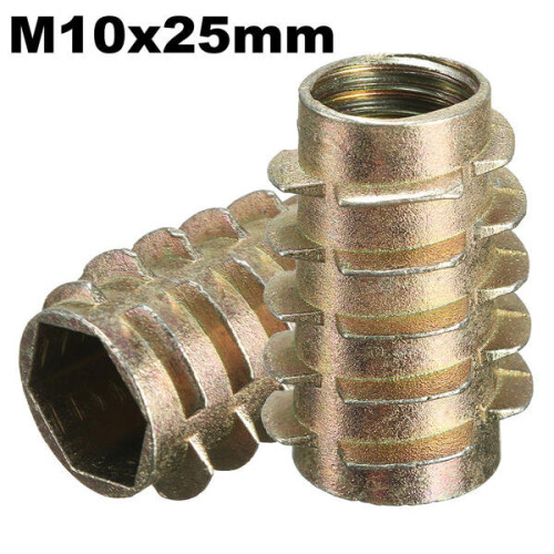 5Pcs M10x25mm Hex Drive Screw In Threaded Insert For Wood Type E 2