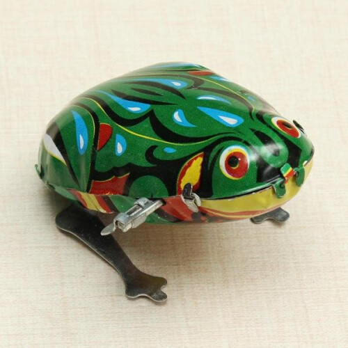 Funny Wind Up Jumping Frog Toy Clockwork Spring Tin Toy With Key 2