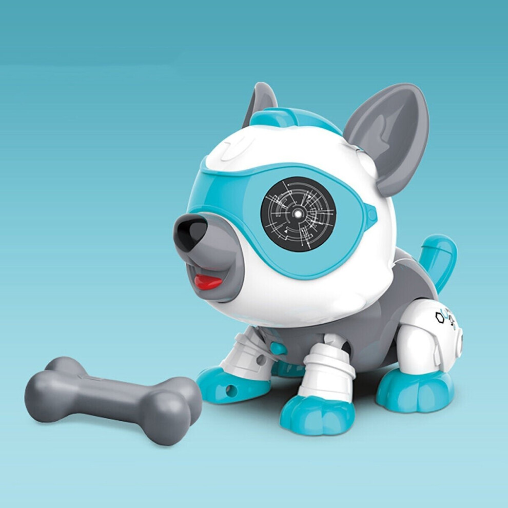 (Blue) DIY Assembly Sound Control Touch Sensing Robot Dog Toy with Light Sound Effect Dog Toddler Toys for Kids Gift