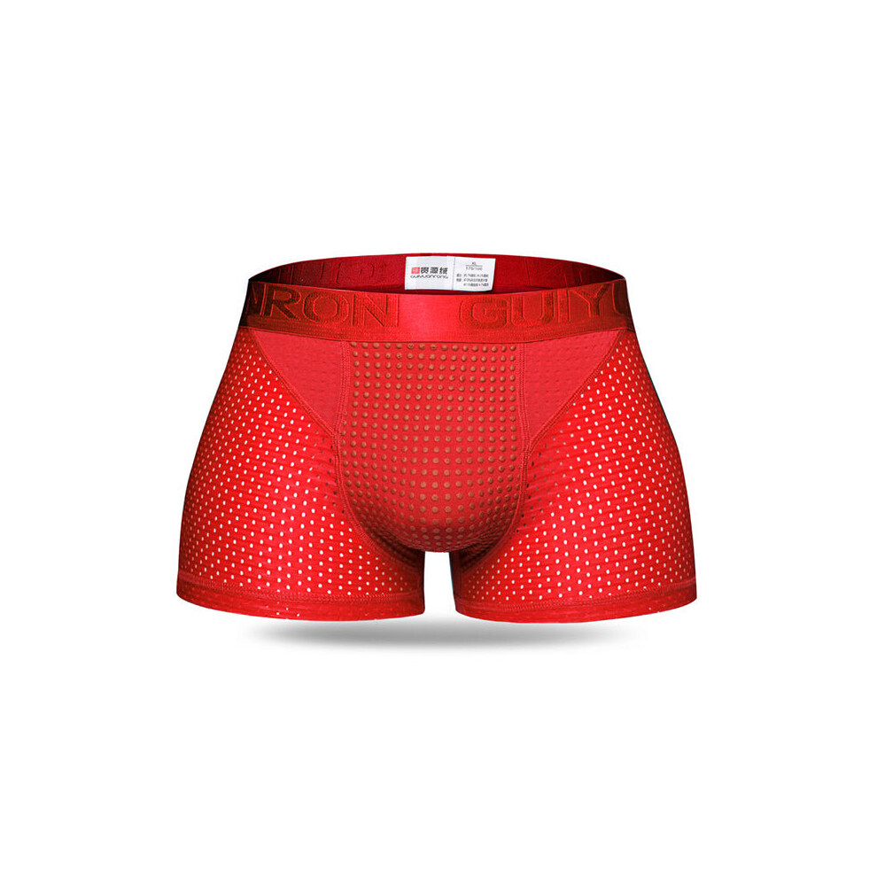 (Red, L) Mens Ice Silk Mesh Magnetic Therapy Health Care Underwear