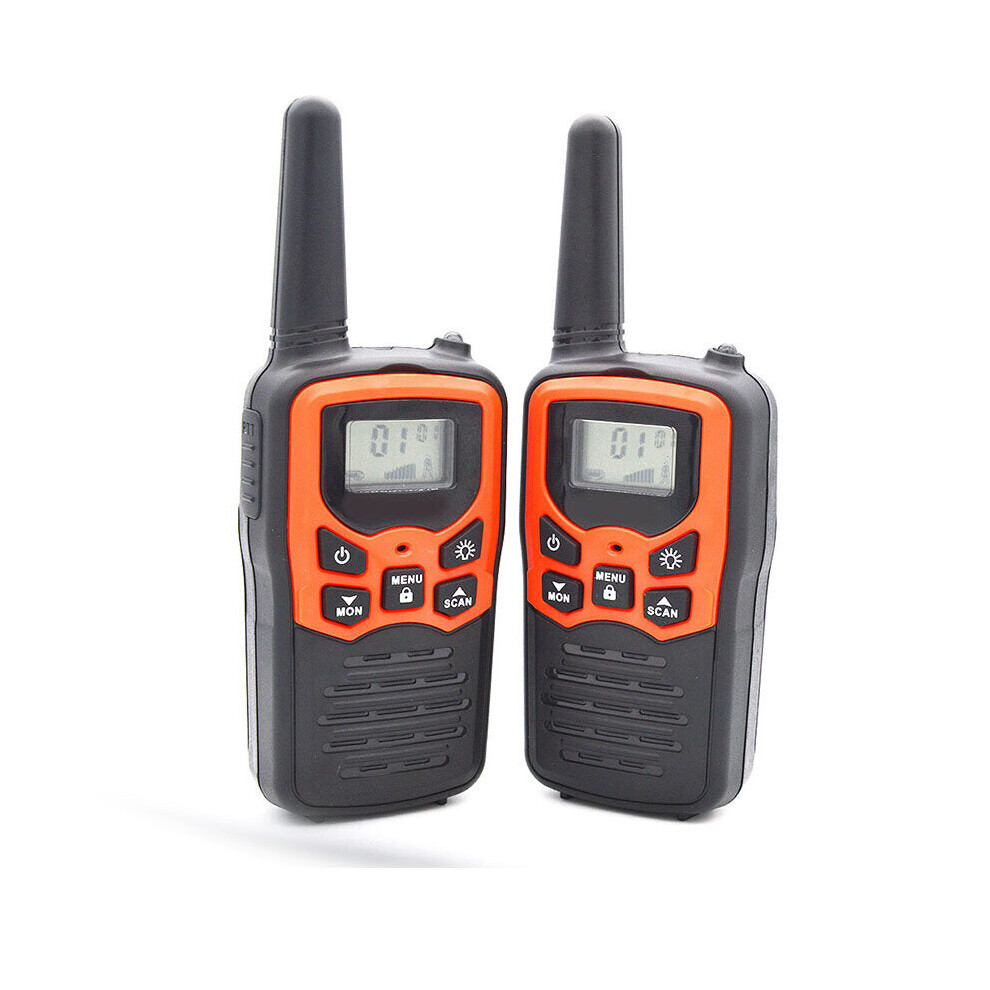 (Red, EU Plug) 2Pcs Waterproof 400-470MHz 22CH Voice Operated Transmit Walkie Talkie Up to 8KM with Flashlight Two Way Radio 10 Call Tones