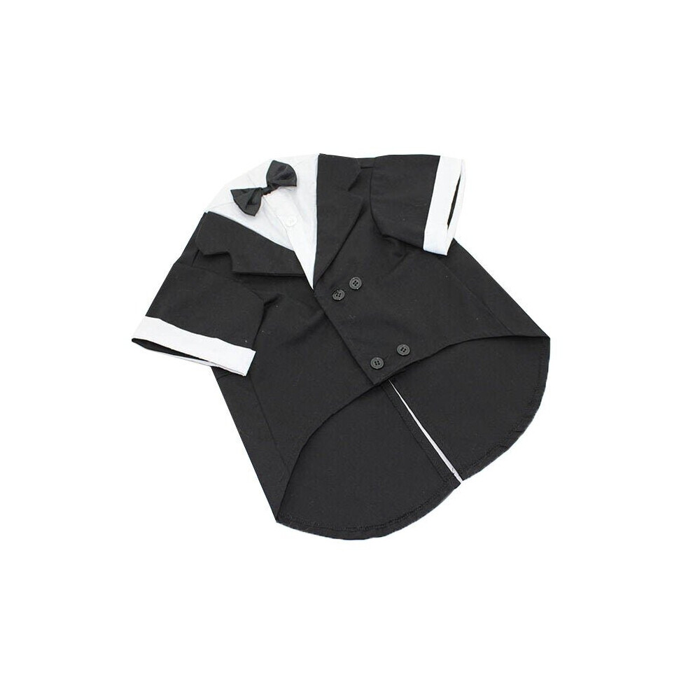(Black, L-M) Big Pet Dog Cat Clothes Big Dog Bow Tie Shirts Wedding Suit Clothes Costume Collared Shirt Jumpsuit