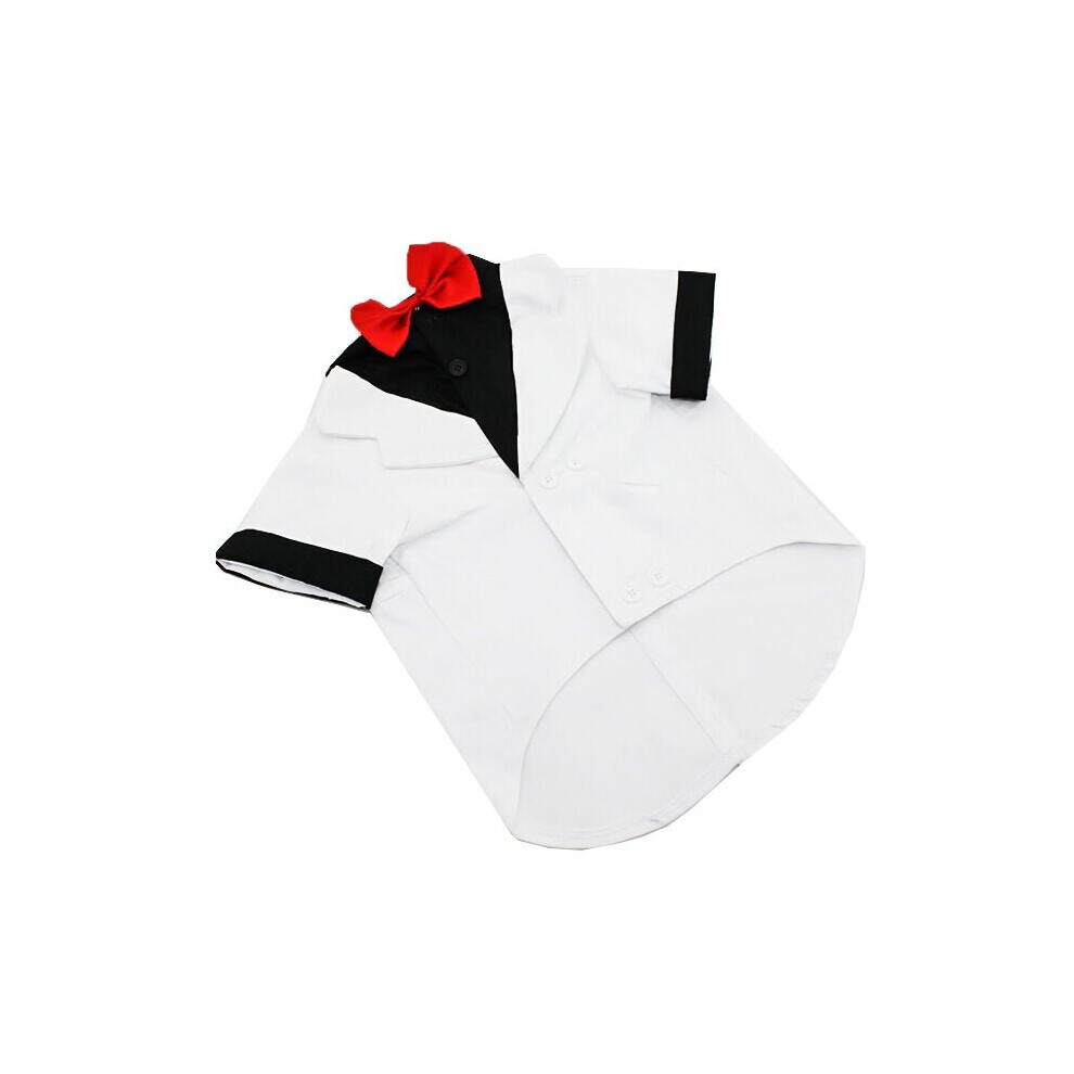 (White, L-XL) Big Pet Dog Cat Clothes Big Dog Bow Tie Shirts Wedding Suit Clothes Costume Collared Shirt Jumpsuit