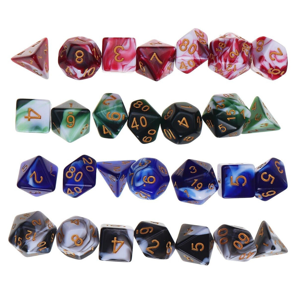 28Pcs Multisided Dice Polyhedral Dices Set Board RPG 4 Colors With Bags