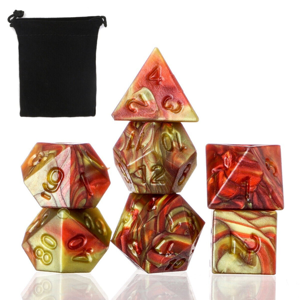 (B) 3/7Pcs Polyhedral Dices For Dungeons Dragons Games D20 D12 D10 D8 D6 D4 + Pouch