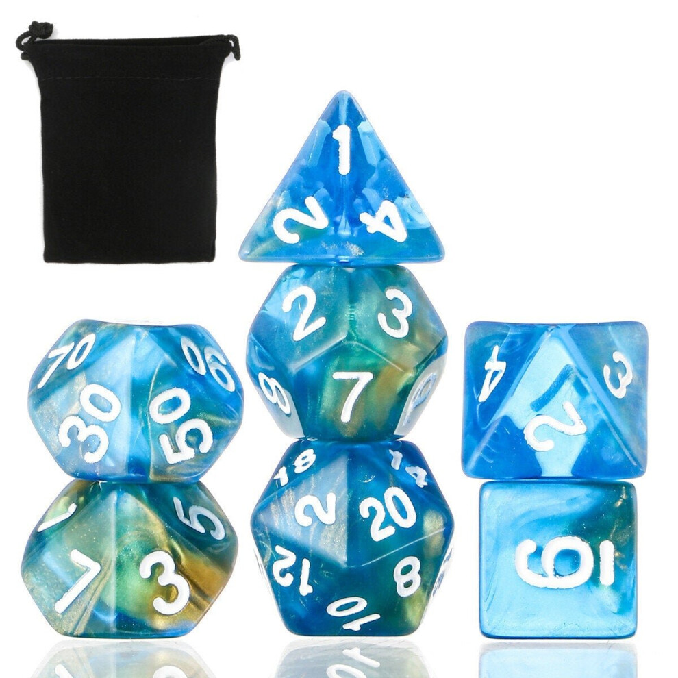 (A) 3/7Pcs Polyhedral Dices For Dungeons Dragons Games D20 D12 D10 D8 D6 D4 + Pouch