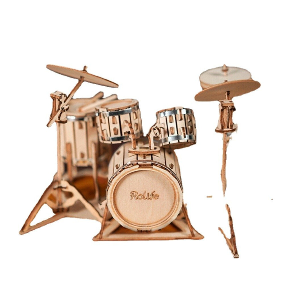 (Drum) DIY 3D Puzzle Wooden Musical Instrument Model Decompression Hand-assembled for Birthday Gift Toys