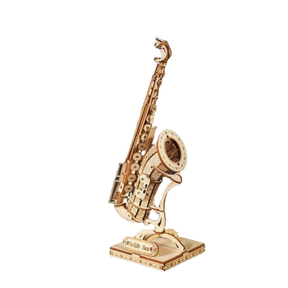 (Saxophone) DIY 3D Puzzle Wooden Musical Instrument Model Decompression Hand-assembled for Birthday Gift Toys