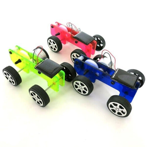 (Red) DIY Solar Powered Car Physics Experiment Science and Technology Puzzle Toy Kit