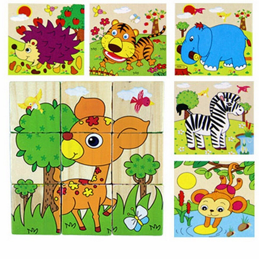 (8) Children Cartoon Puzzle Blocks Colorful Educational Wooden Kids Toys