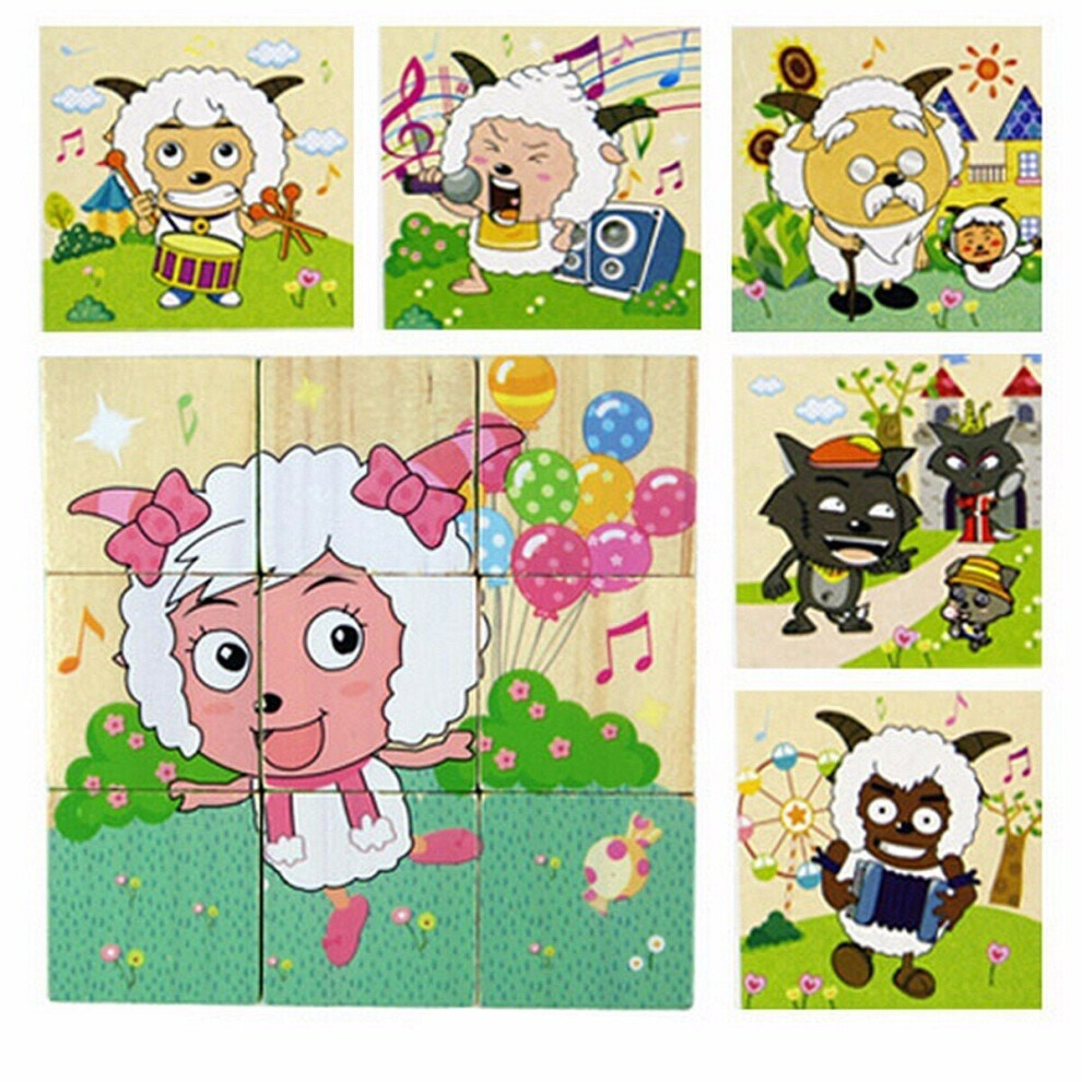 (4) Children Cartoon Puzzle Blocks Colorful Educational Wooden Kids Toys