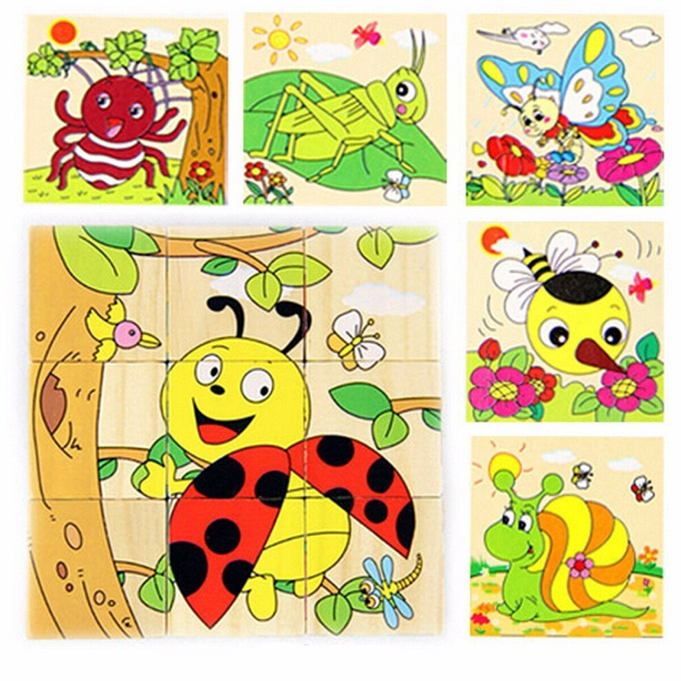 (9) Children Cartoon Puzzle Blocks Colorful Educational Wooden Kids Toys