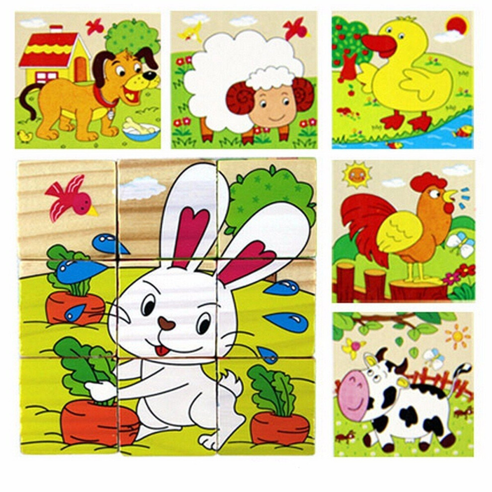 (5) Children Cartoon Puzzle Blocks Colorful Educational Wooden Kids Toys