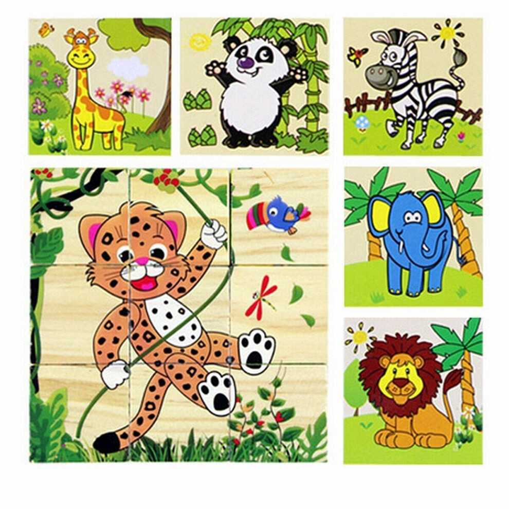 (6) Children Cartoon Puzzle Blocks Colorful Educational Wooden Kids Toys