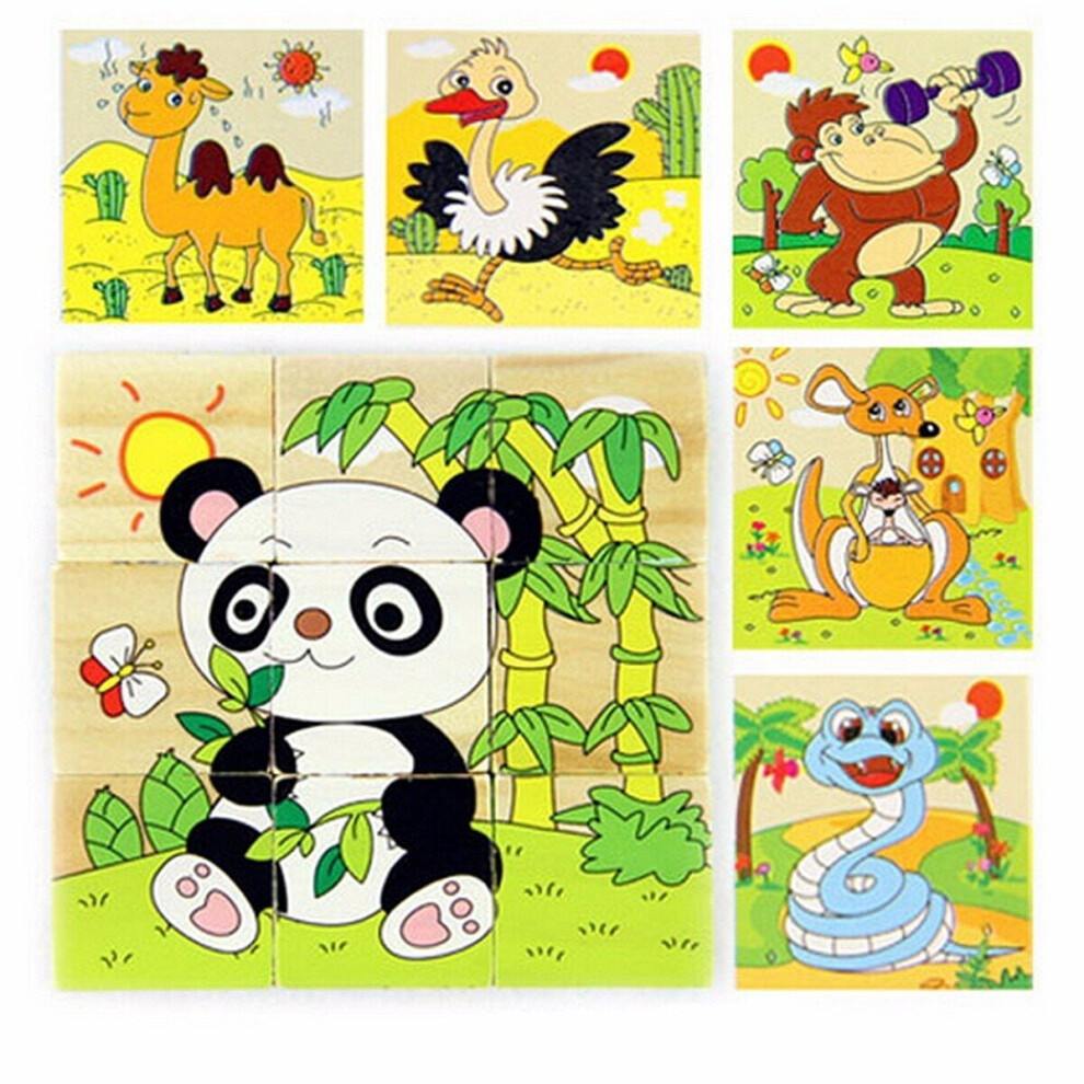 (7) Children Cartoon Puzzle Blocks Colorful Educational Wooden Kids Toys